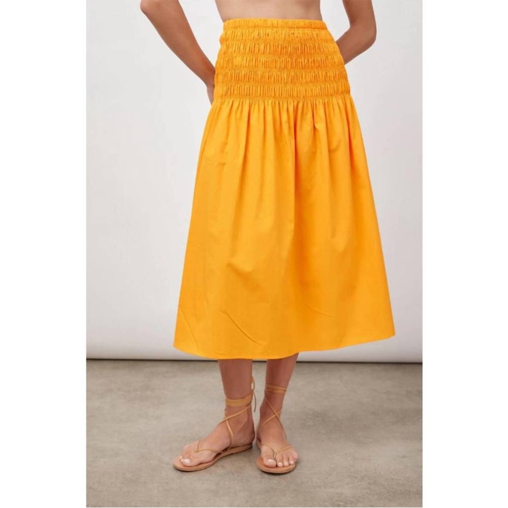 Rails Selena cotton smocked ruched‎ waist midi skirt marigold yellow gold medium